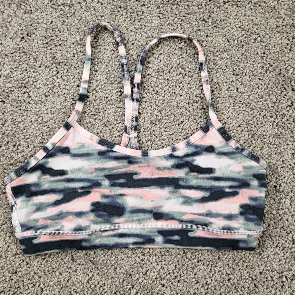 Lululemon Women's Pushing Limits Bra Incognito Pink Grey Camo Mesh Back Size 6